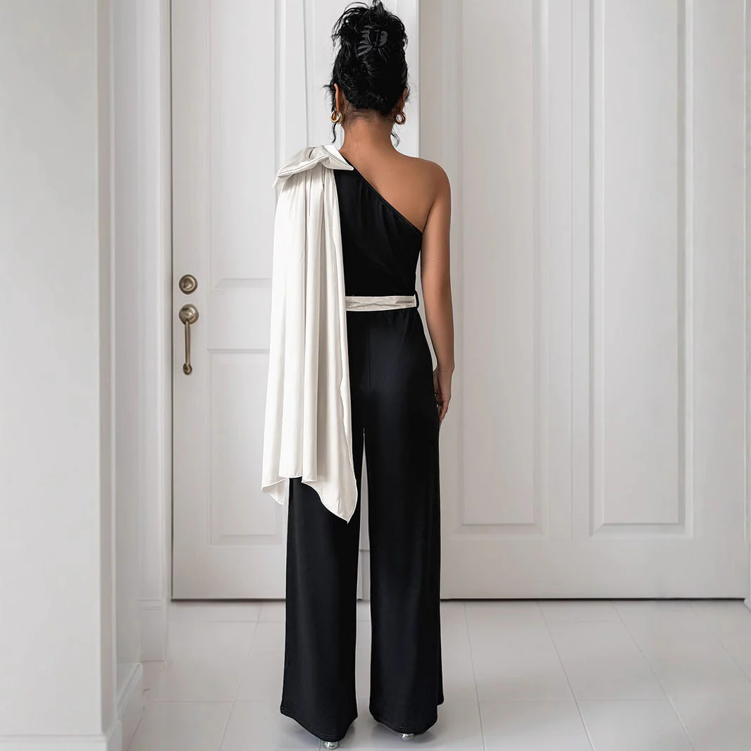 Women's Jumpsuit – One-Shoulder Design – Luxury Fabric – Bow Belt – Elegant Fit - Image 5