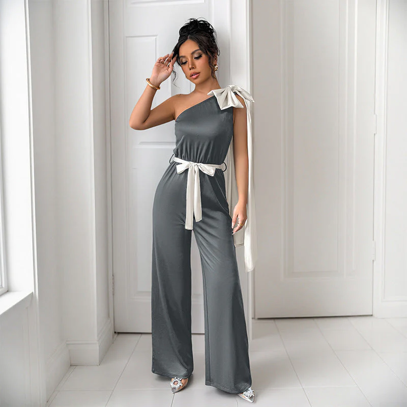 Women's Jumpsuit – One-Shoulder Design – Luxury Fabric – Bow Belt – Elegant Fit - Image 7