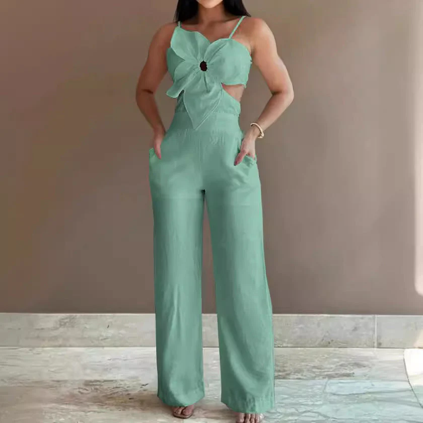Women's Jumpsuit – Open Back – Wide Legs – Tie Front – Breathable Design - Image 2