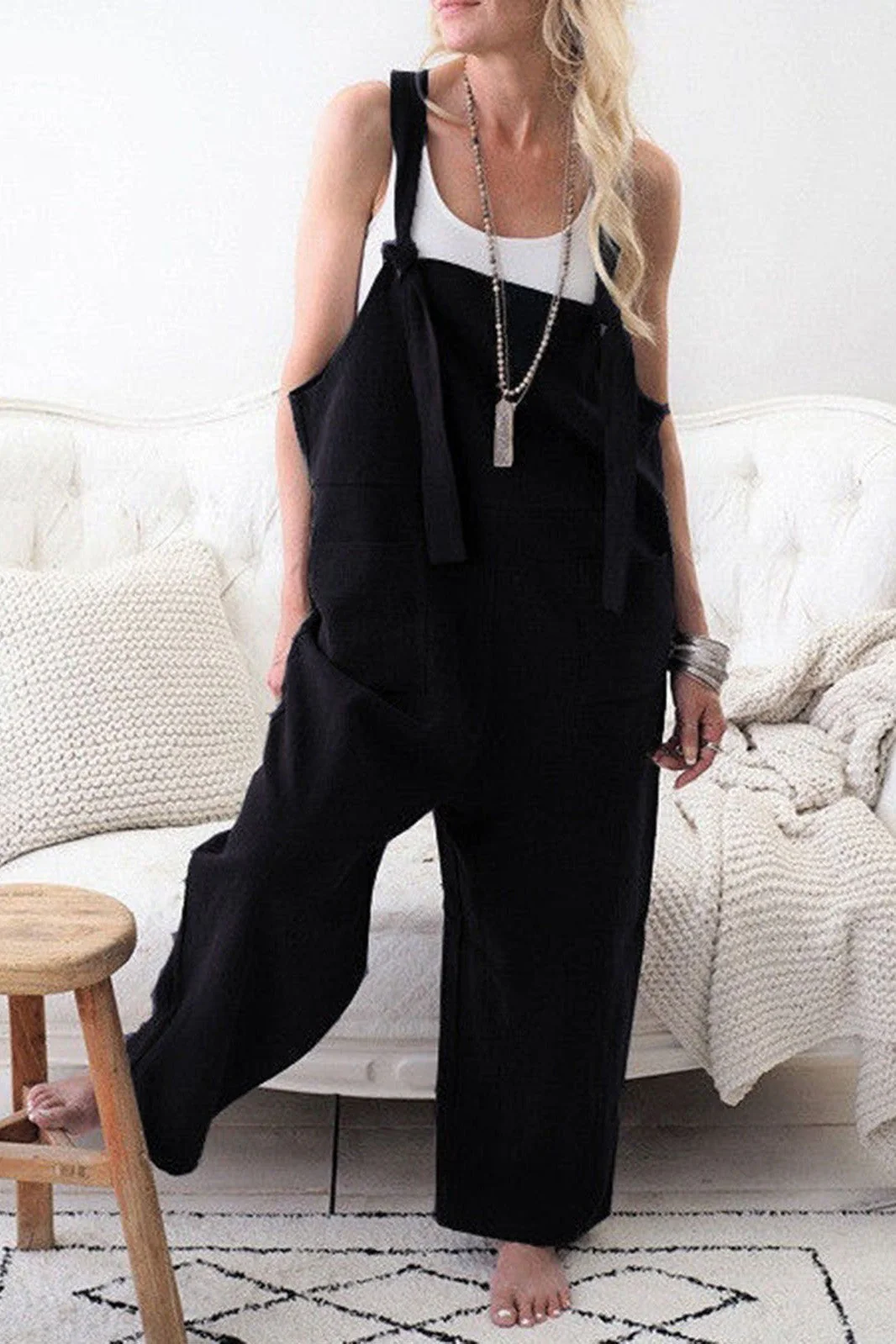 Women's jumpsuit – Relaxed fit – Wide legs – Adjustable straps – With pockets - Image 4