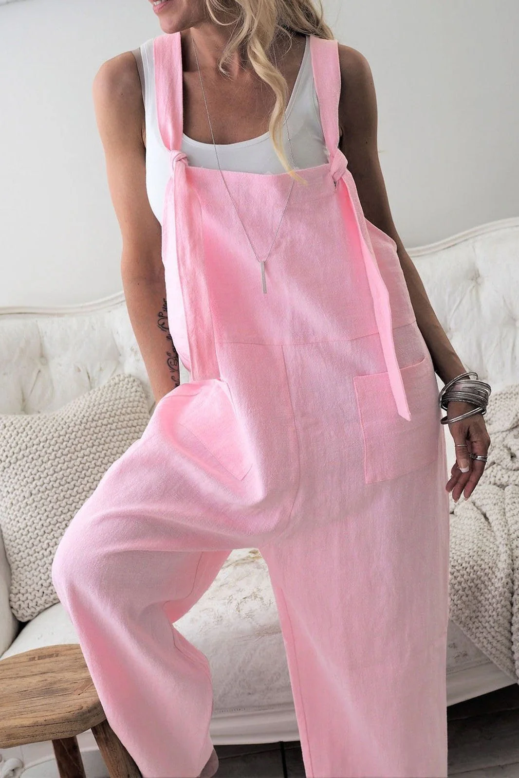 Women's jumpsuit – Relaxed fit – Wide legs – Adjustable straps – With pockets - Image 5