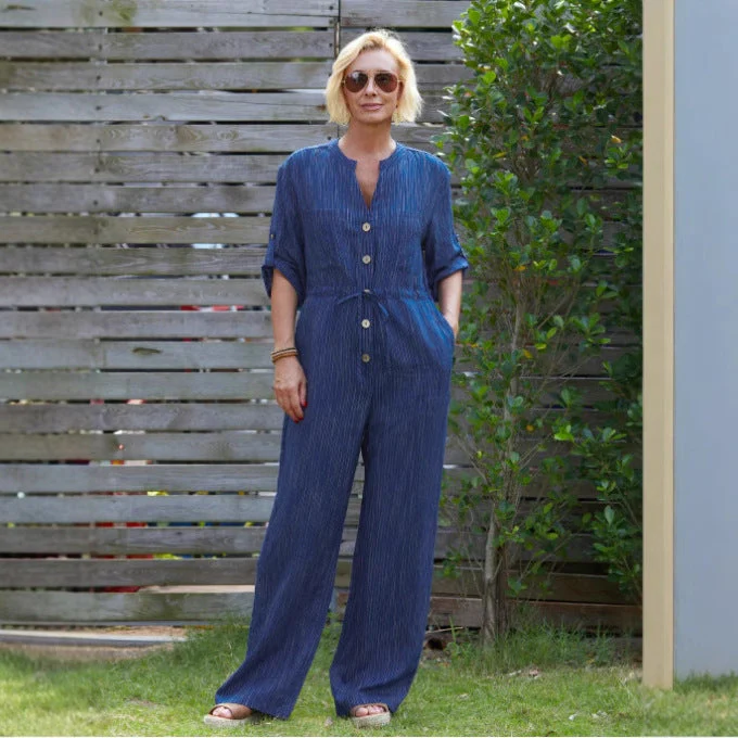 Women's Jumpsuit – Relaxed Fit – V-Neck – Breathable Fabric – Adjustable Waist – Long Length - Image 3