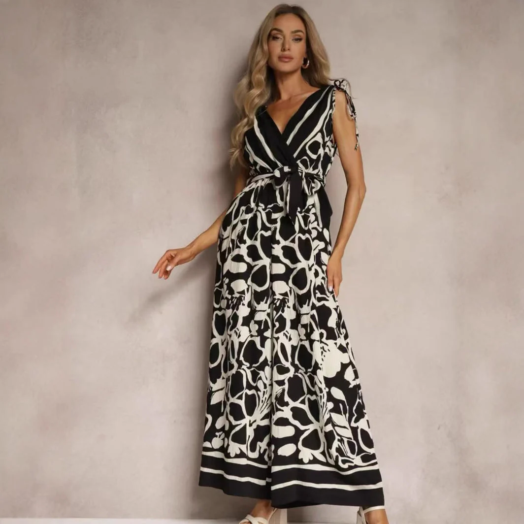 Ladies jumpsuit – Relaxed fit – V-neck – Sleeveless – Print – Drawstring waist – Full length - Image 2