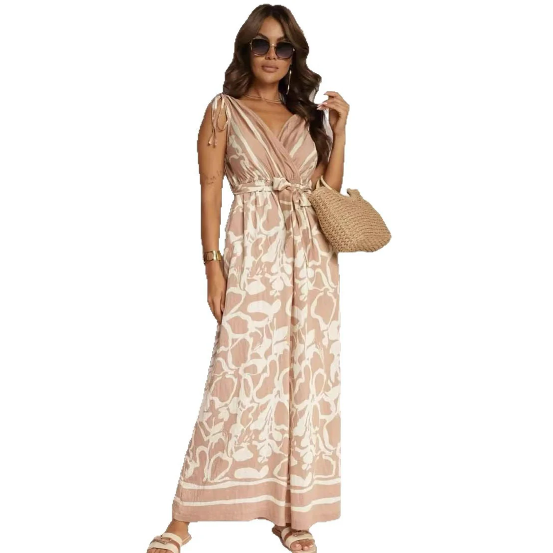 Ladies jumpsuit – Relaxed fit – V-neck – Sleeveless – Print – Drawstring waist – Full length - Image 4