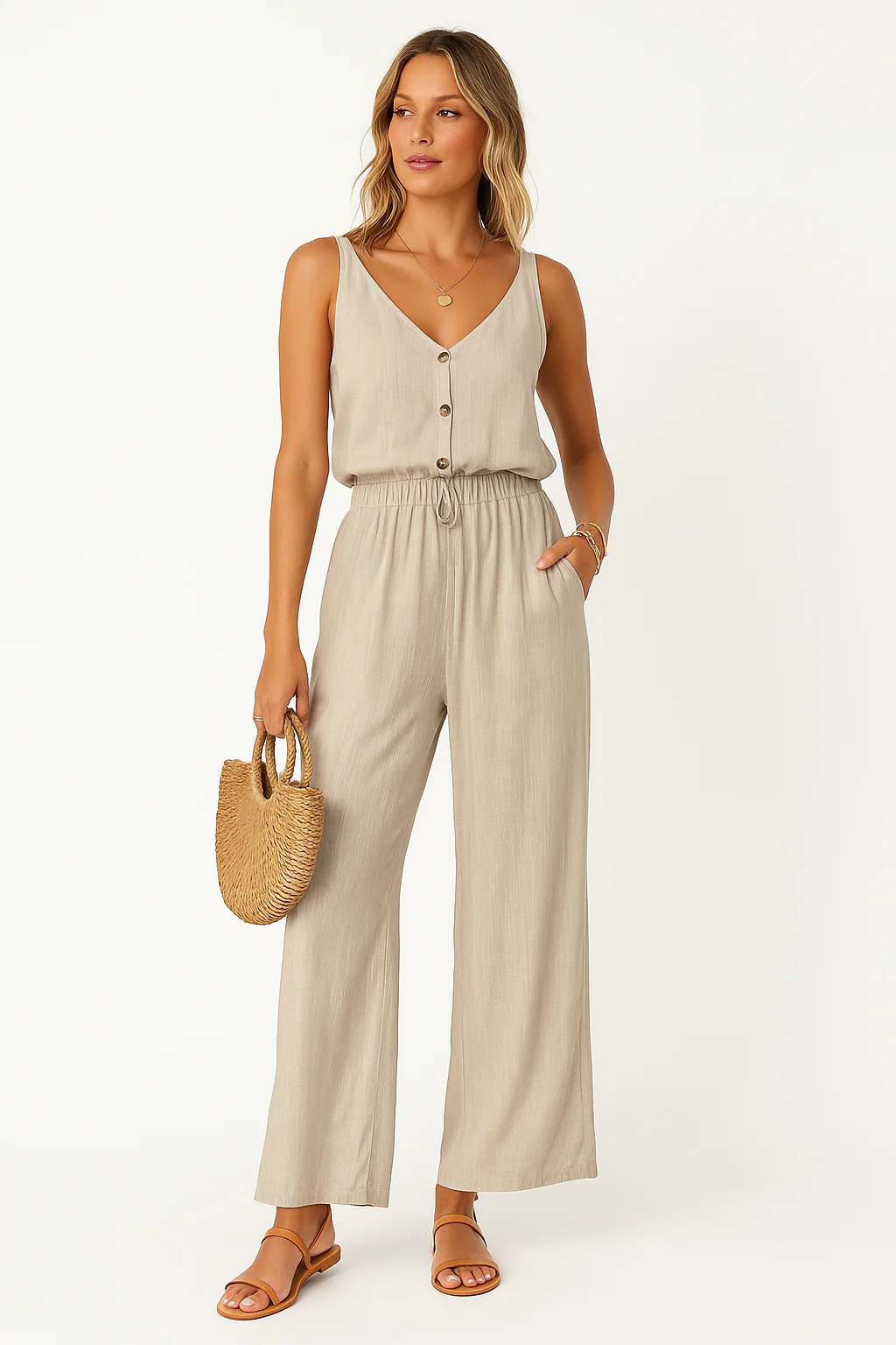 Ladies Jumpsuit – Relaxed Fit – Sleeveless – Wide Leg – Breathable Fabric - Image 2