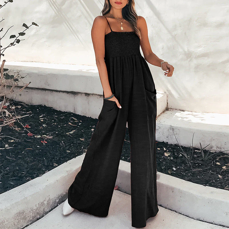 Women's jumpsuit – Relaxed fit – Ruched bodice – Spaghetti straps – Breathable cotton - Image 7