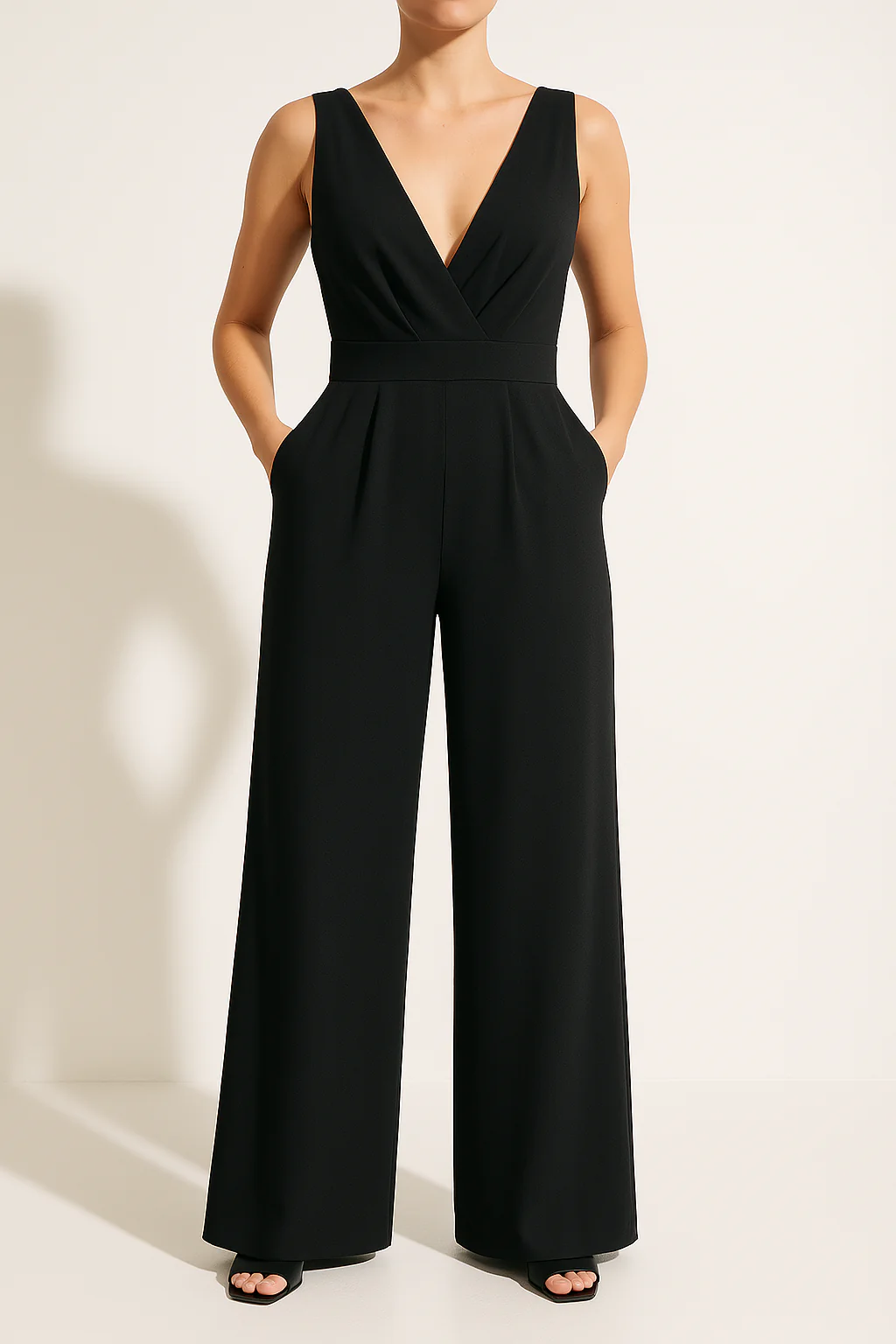 Ladies Jumpsuit – Slim Fit – Sleeveless – V-Neck – High Waist – Wide Legs - Image 2