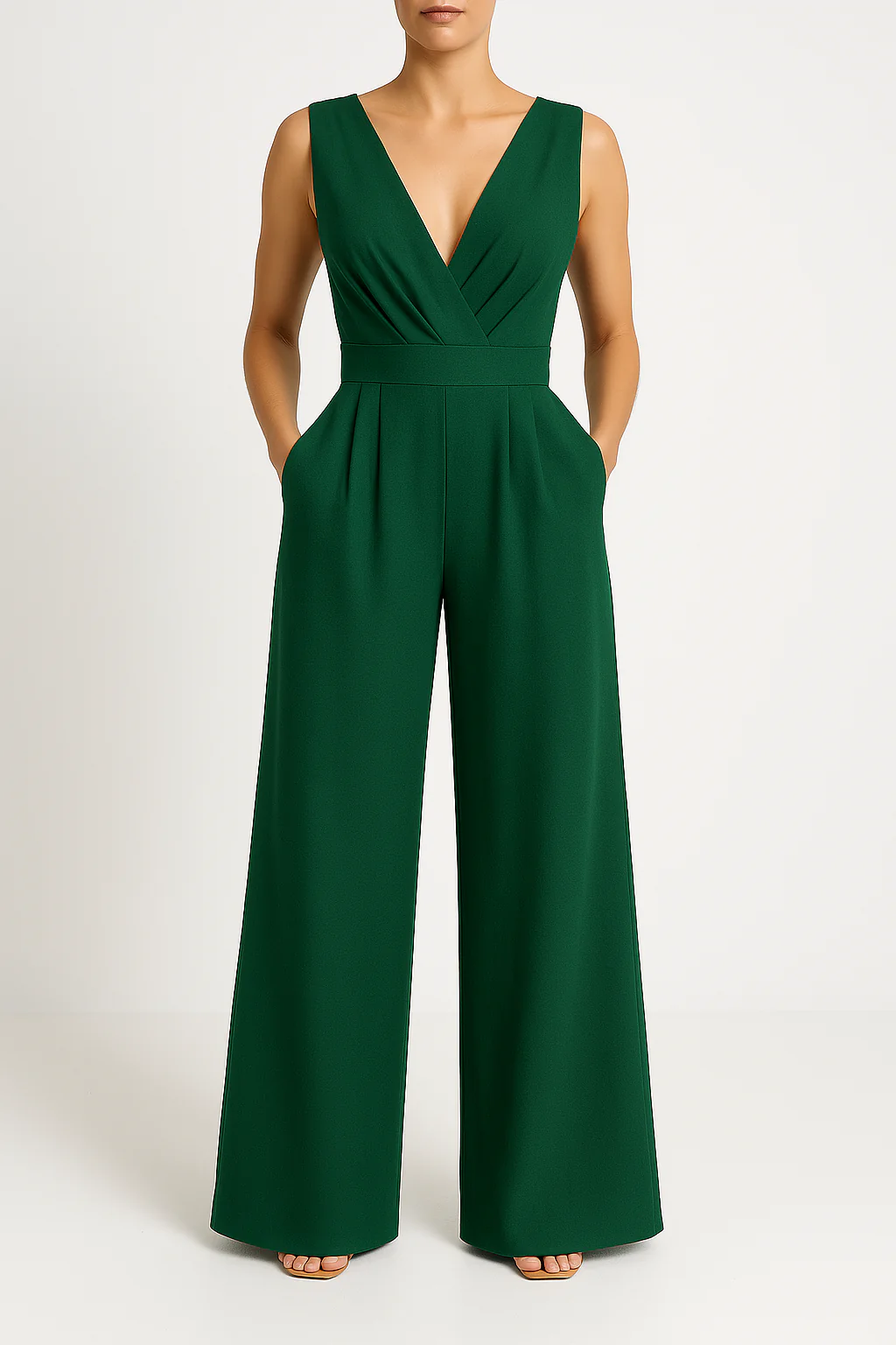 Ladies Jumpsuit – Slim Fit – Sleeveless – V-Neck – High Waist – Wide Legs - Image 3
