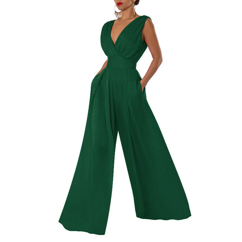Ladies Jumpsuit – Slim Fit – Sleeveless – V-Neck – High Waist – Wide Legs - Image 5