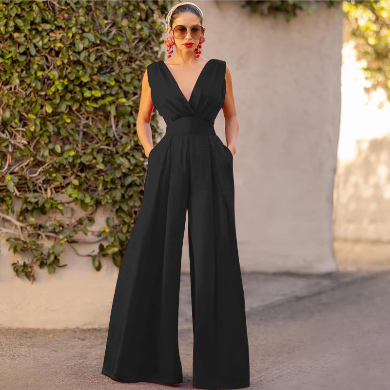 Ladies Jumpsuit – Slim Fit – Sleeveless – V-Neck – High Waist – Wide Legs - Image 6