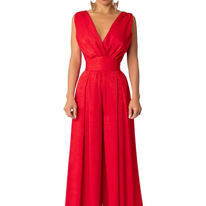 Ladies Jumpsuit – Slim Fit – Sleeveless – V-Neck – High Waist – Wide Legs - Image 7