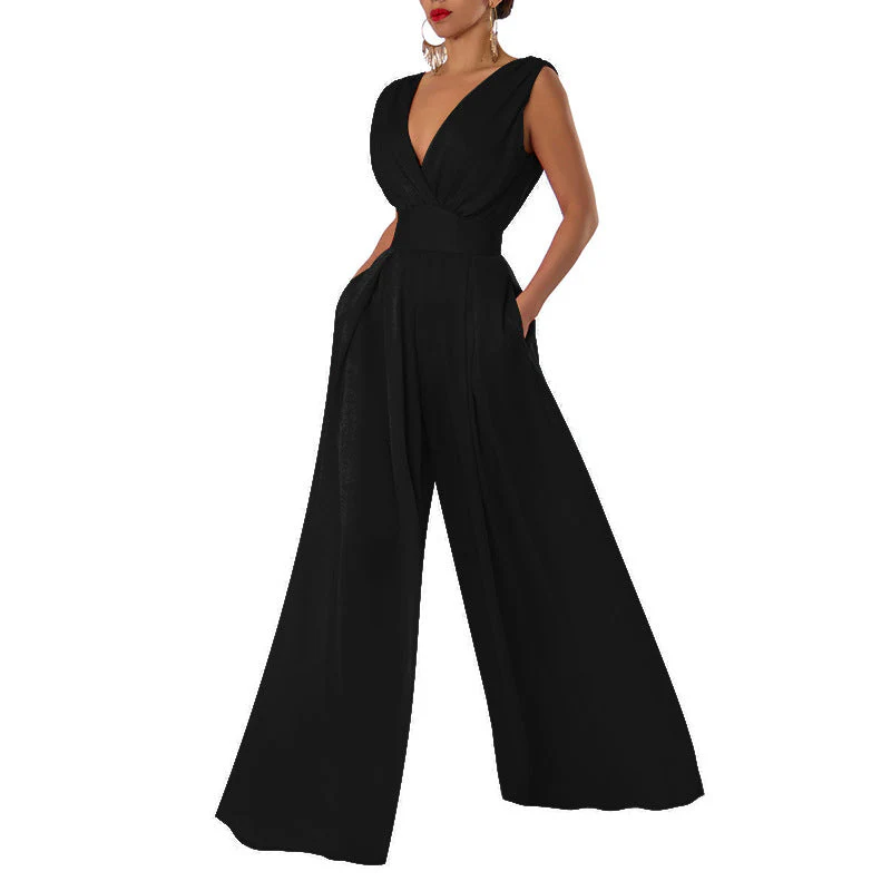 Ladies Jumpsuit – Slim Fit – Sleeveless – V-Neck – High Waist – Wide Legs - Image 8