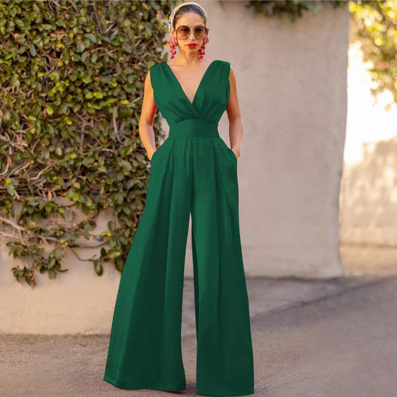 Ladies Jumpsuit – Slim Fit – Sleeveless – V-Neck – High Waist – Wide Legs - Image 9