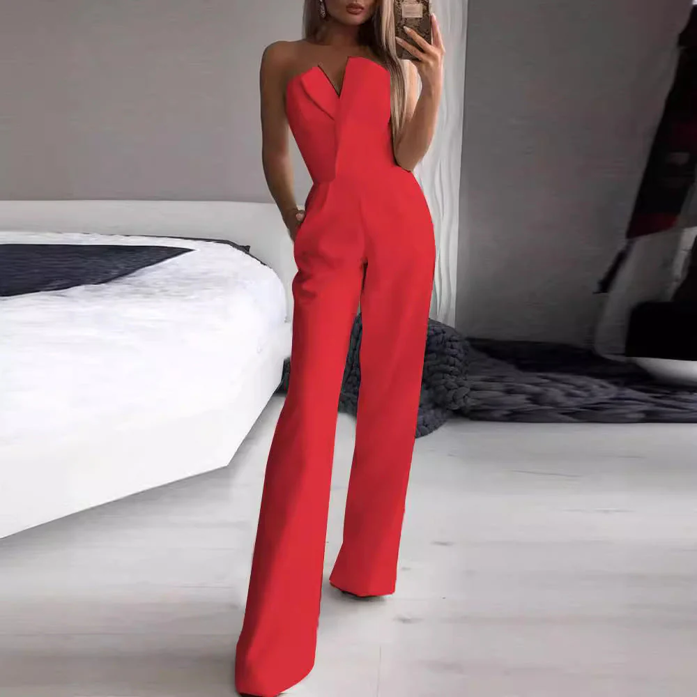 Women's Jumpsuit – Strapless Asymmetrical Neckline – Tailored Fit – Wide Legs - Image 4