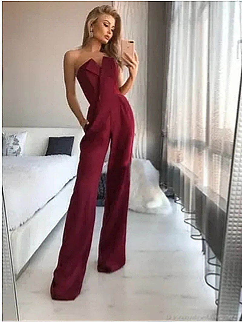 Women's Jumpsuit – Strapless Asymmetrical Neckline – Tailored Fit – Wide Legs - Image 5