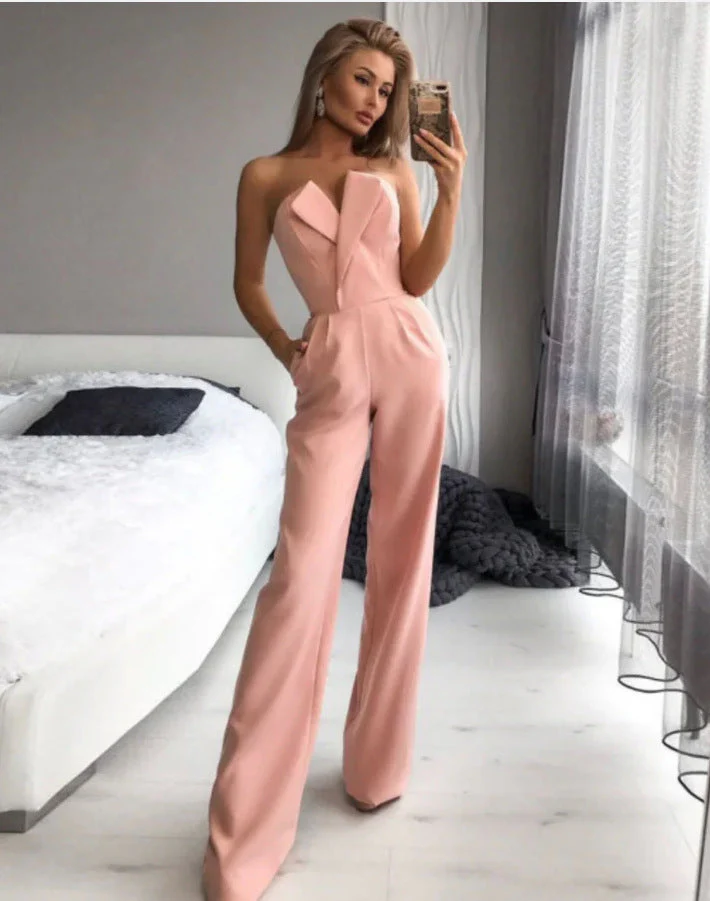 Women's Jumpsuit – Strapless Asymmetrical Neckline – Tailored Fit – Wide Legs - Image 6