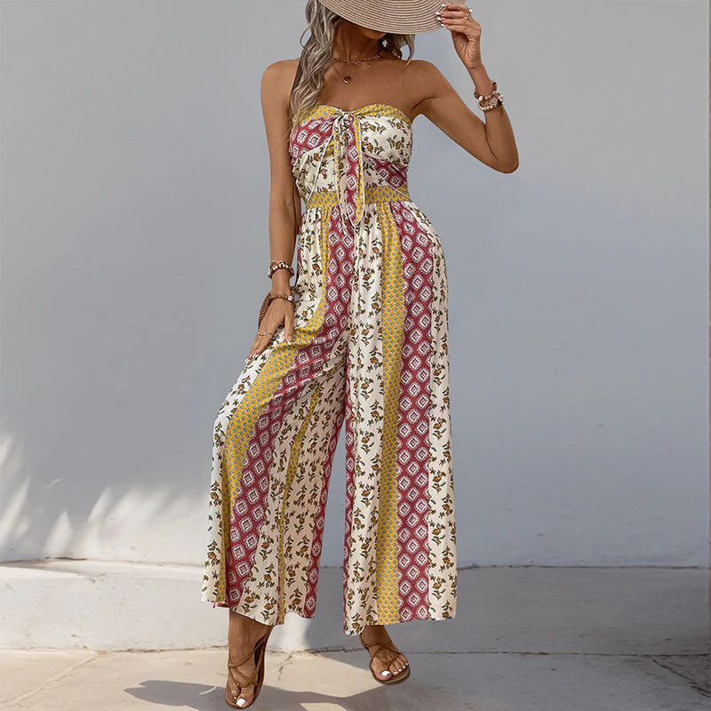 Ladies Jumpsuit – Strapless – Boho Print – Wide Legs – Breathable Cotton Blend - Image 2
