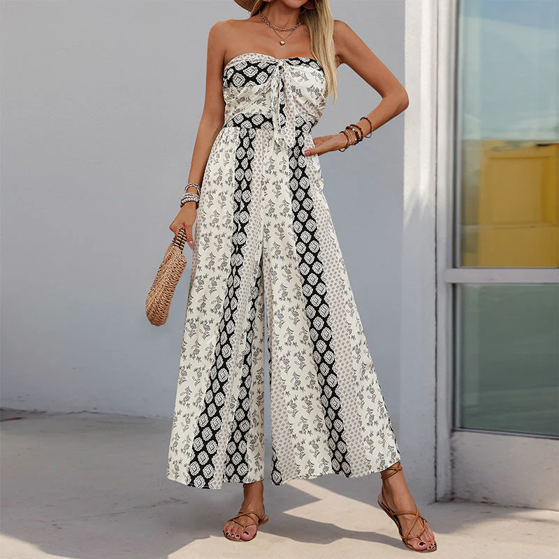 Ladies Jumpsuit – Strapless – Boho Print – Wide Legs – Breathable Cotton Blend - Image 3