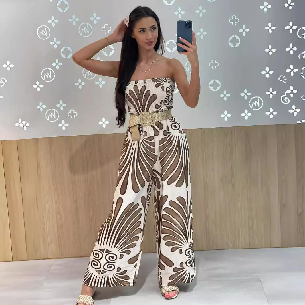 Ladies jumpsuit – Strapless – Smocktop – Wide legs – Breathable – Printdesign - Image 2