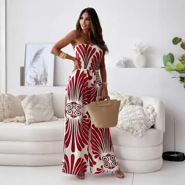 Ladies jumpsuit – Strapless – Smocktop – Wide legs – Breathable – Printdesign - Image 3