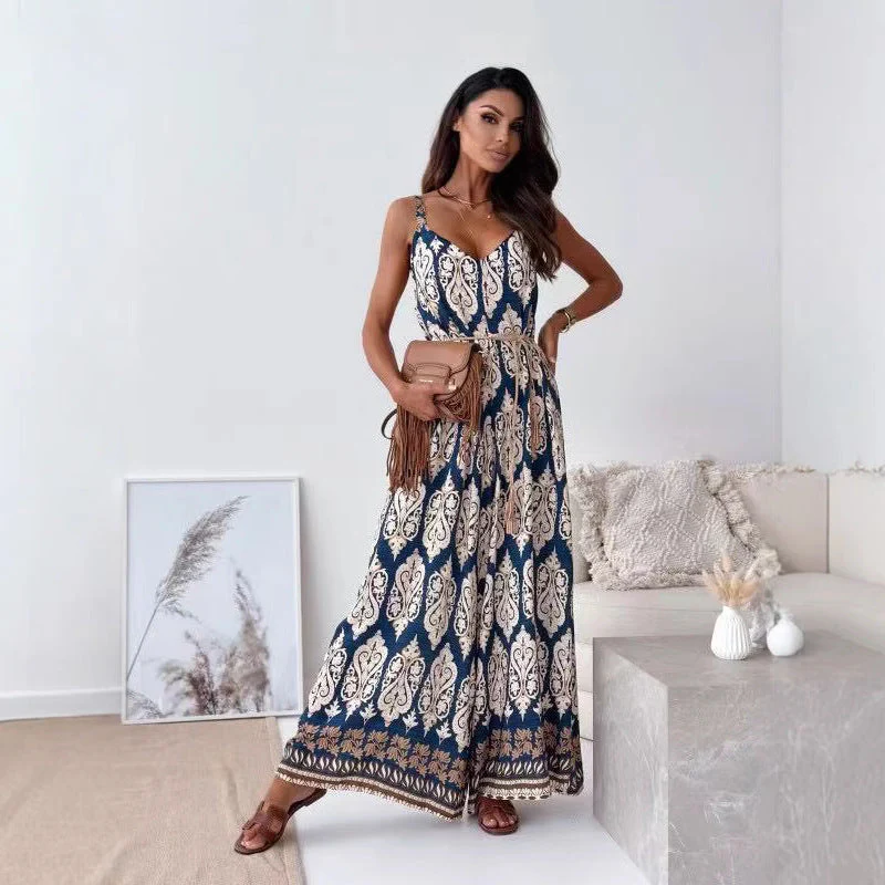 Ladies Jumpsuit – V-neck – Spaghetti Straps – Wide Legs – Belted Waist - Image 3
