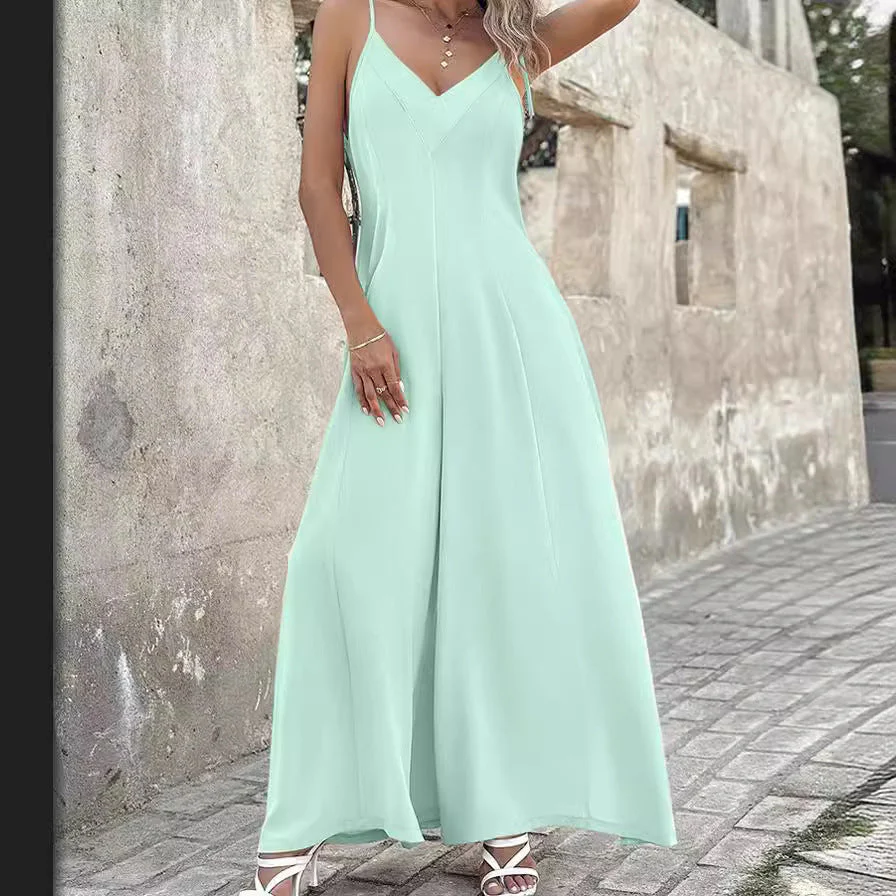 Ladies Jumpsuit – V-Neck – Spaghetti Straps – Wide Legs – Relaxed Fit – Airy Fabric - Image 5