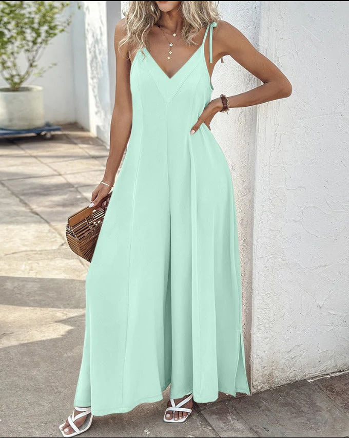 Ladies Jumpsuit – V-Neck – Spaghetti Straps – Wide Legs – Relaxed Fit – Airy Fabric - Image 6