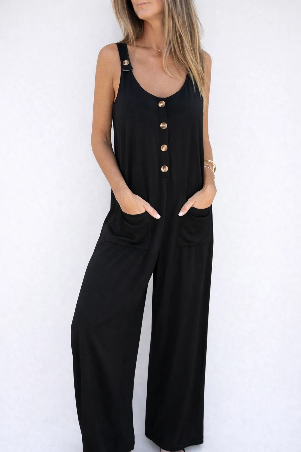 Women’s Wide-Leg Jumpsuit – Sleeveless Button Front – Relaxed Fit - Image 2