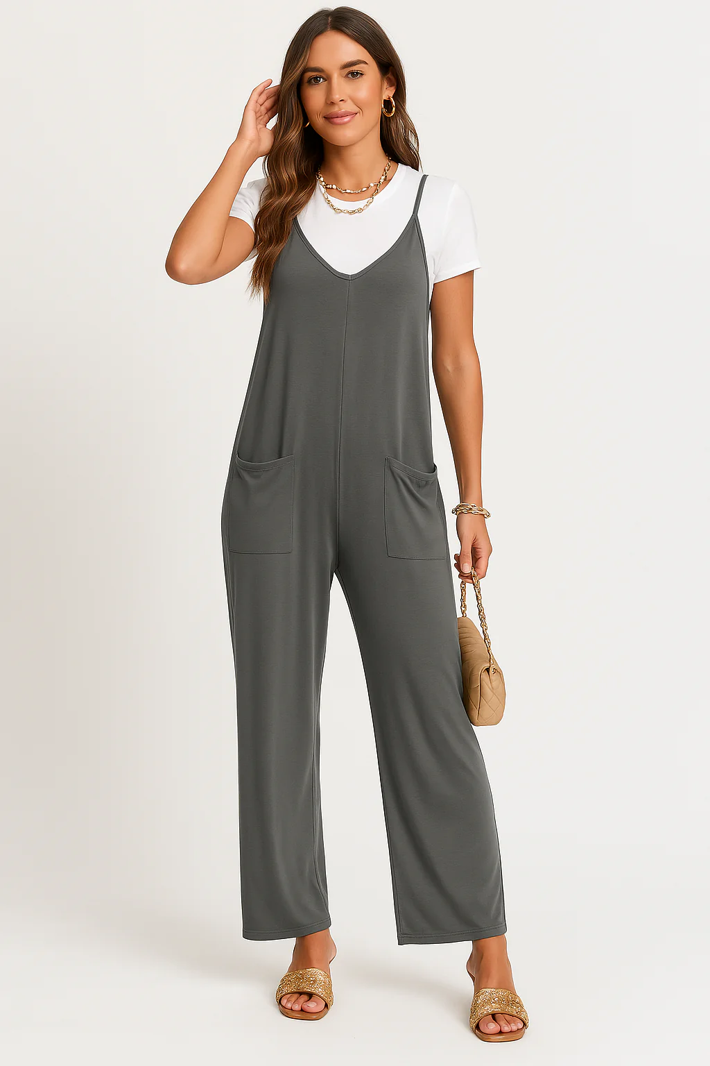 Women's Jumpsuit – Wide Legs – Relaxed Fit – Sleeveless – Soft Breathable Fabric - Image 4