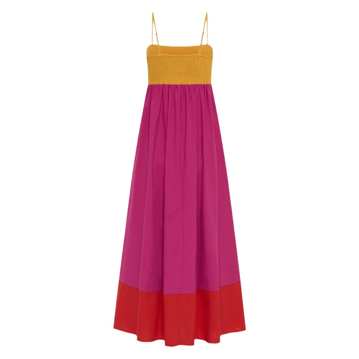 Ladies Dress – A-line Fit – Midi Length – Spaghetti Straps – Colorblock Design – Cotton - Image 5