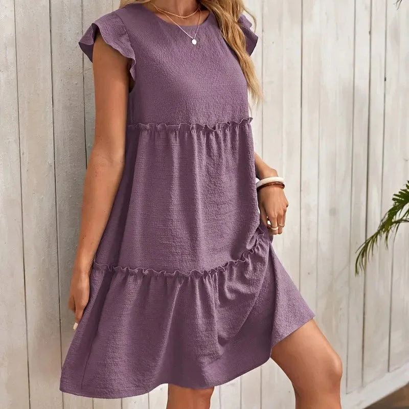 Ladies Dress – A-line Relaxed Fit – Short Sleeve – V-neck with Ruffles – Breathable - Image 3