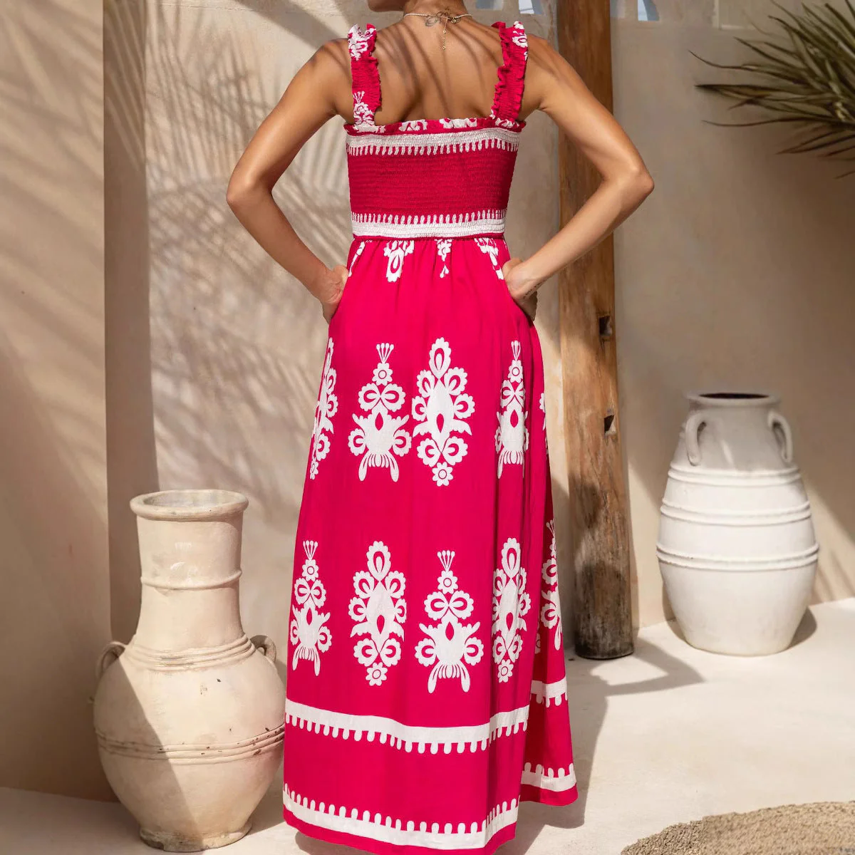 Ladies Dress – A-line – Ruched Bodice – Cotton – Ankle Length – Embroidery - Image 3