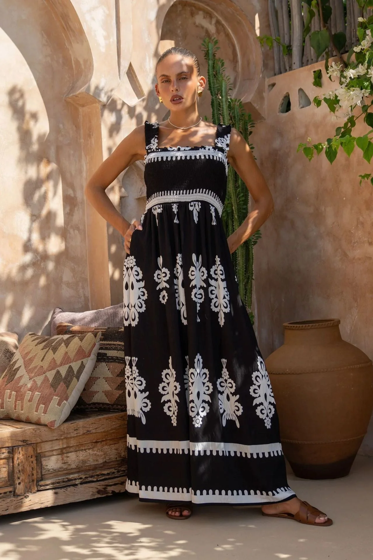 Ladies Dress – A-line – Ruched Bodice – Cotton – Ankle Length – Embroidery - Image 4