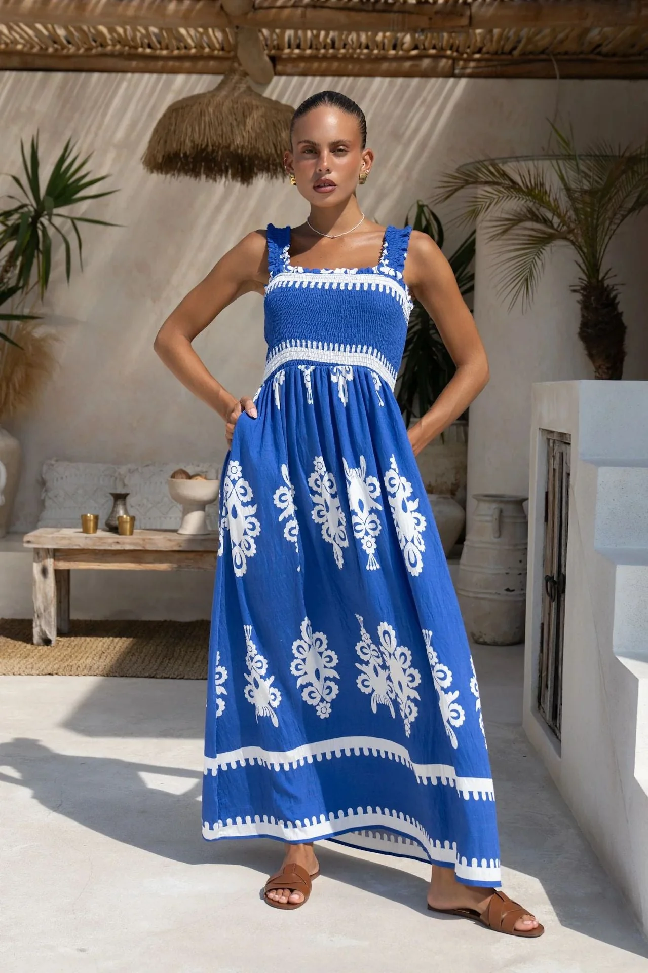 Ladies Dress – A-line – Ruched Bodice – Cotton – Ankle Length – Embroidery - Image 5