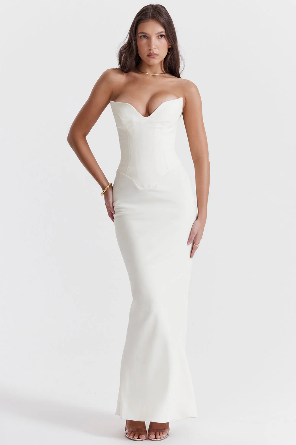 Ladies Dress Corset Model – Strapless – Luxurious Shiny Fabric – Fitted – Maxi Formal Wear - Image 2