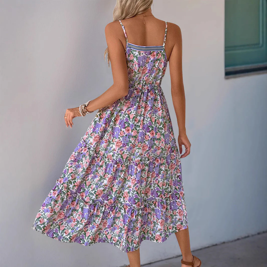 Ladies Dress – Fit and Flare – Floral Print – Ruffled Hem – Adjustable Waist - Image 3
