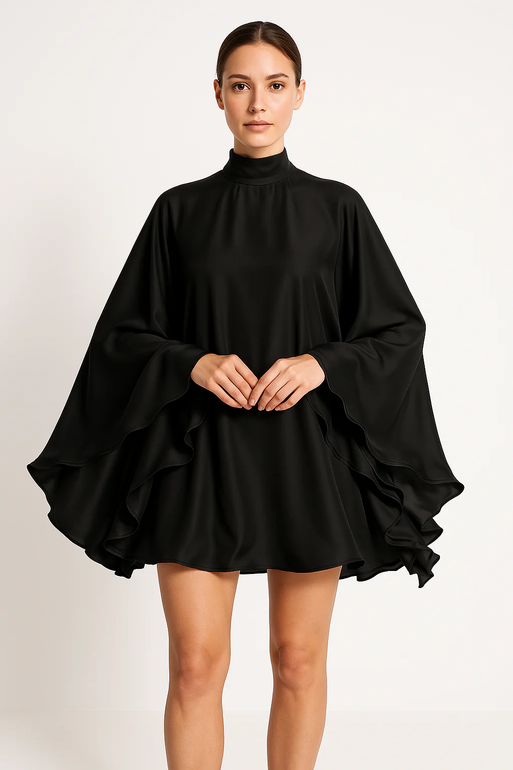 Women's Dress – Short Length – Ruffled Sleeves – Loose Fit – Elegant Neckline - Image 2