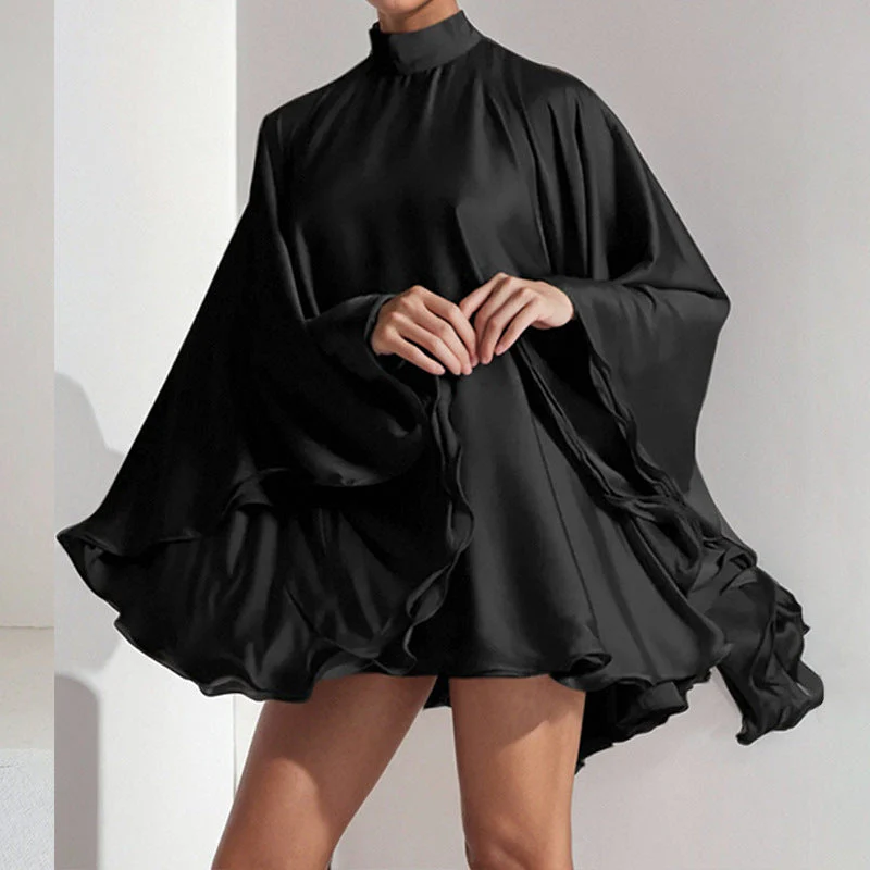 Women's Dress – Short Length – Ruffled Sleeves – Loose Fit – Elegant Neckline - Image 4