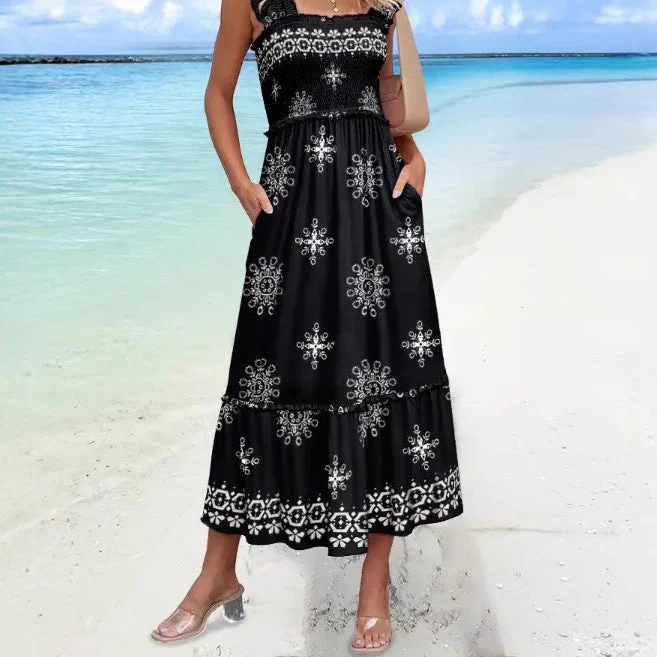 Women's Dress – Loose Fit – Cotton – Ruffle Sleeve – Square Neck – Midi Length - Image 2