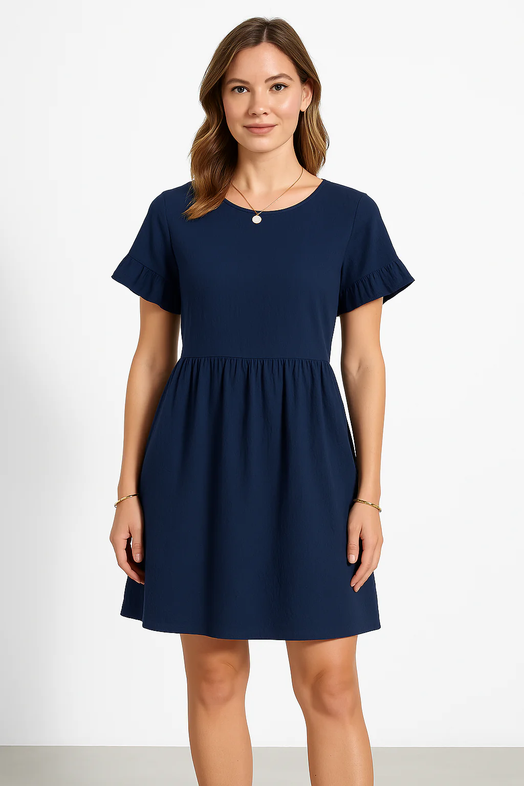 Women's Dress – Loose-Fitting Model – Breathable Natural Fabric – Ruffled Sleeves – Knee Length - Image 2