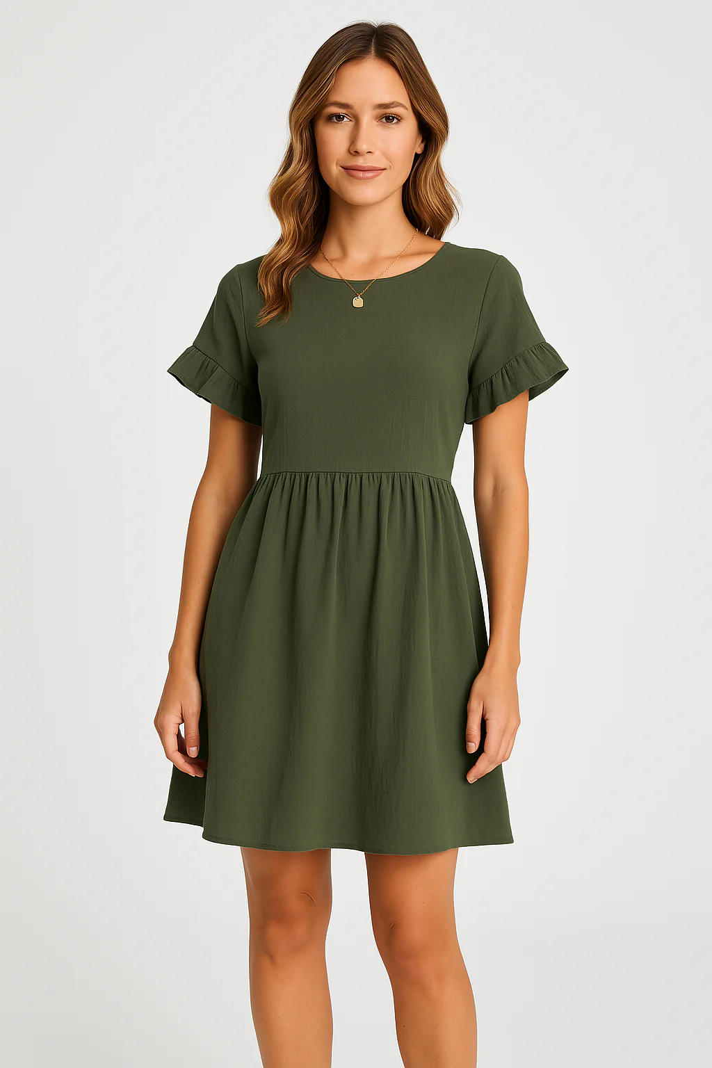 Women's Dress – Loose-Fitting Model – Breathable Natural Fabric – Ruffled Sleeves – Knee Length - Image 4