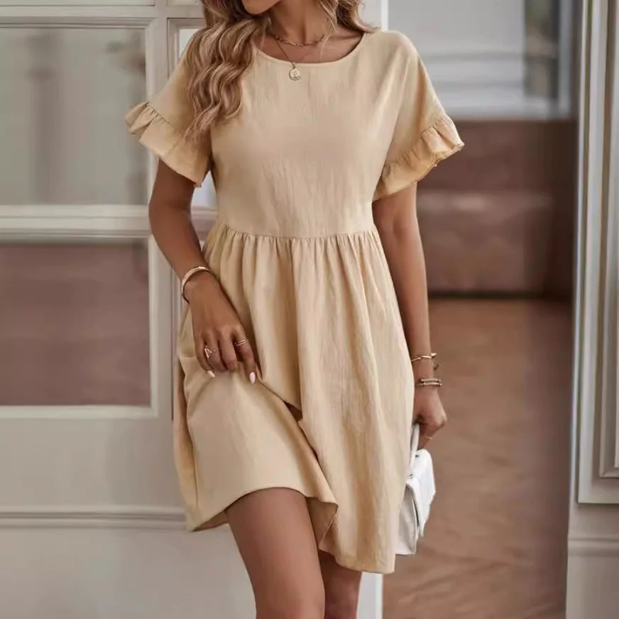 Women's Dress – Loose-Fitting Model – Breathable Natural Fabric – Ruffled Sleeves – Knee Length - Image 5