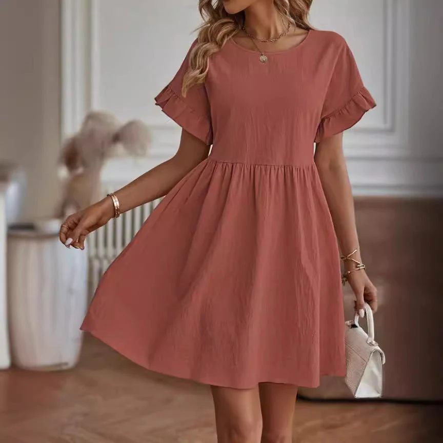 Women's Dress – Loose-Fitting Model – Breathable Natural Fabric – Ruffled Sleeves – Knee Length - Image 6