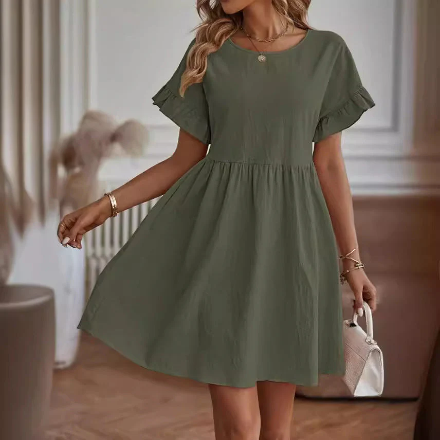 Women's Dress – Loose-Fitting Model – Breathable Natural Fabric – Ruffled Sleeves – Knee Length - Image 7