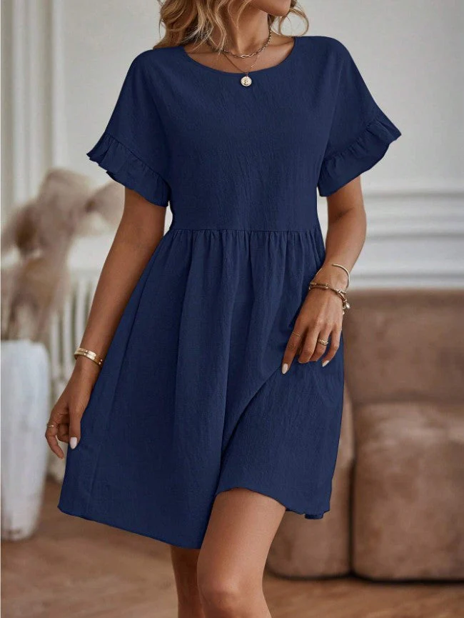 Women's Dress – Loose-Fitting Model – Breathable Natural Fabric – Ruffled Sleeves – Knee Length - Image 8