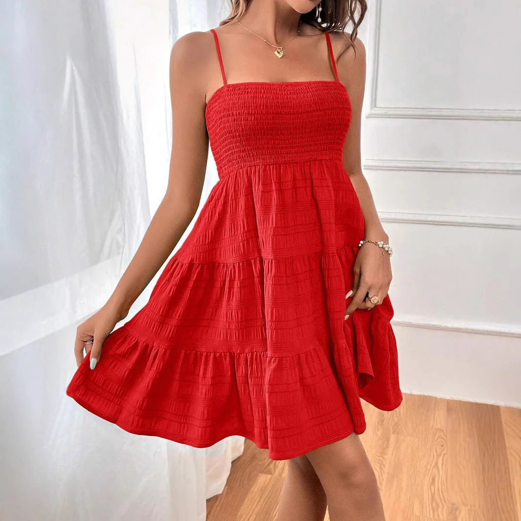 Women's Dress – Mini A-line – Smock Top – Spaghetti Straps – Airy Natural Fibers - Image 2