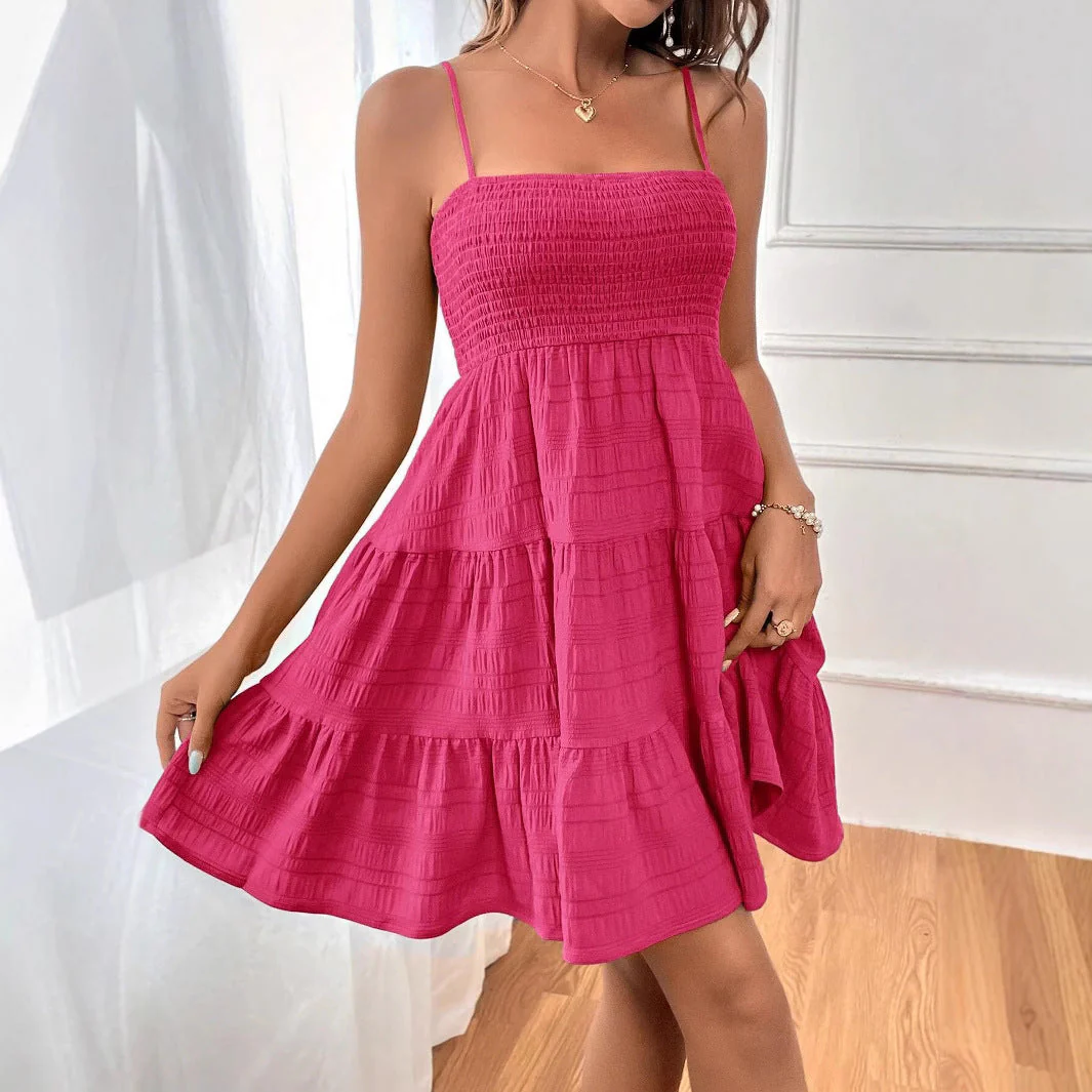 Women's Dress – Mini A-line – Smock Top – Spaghetti Straps – Airy Natural Fibers - Image 3