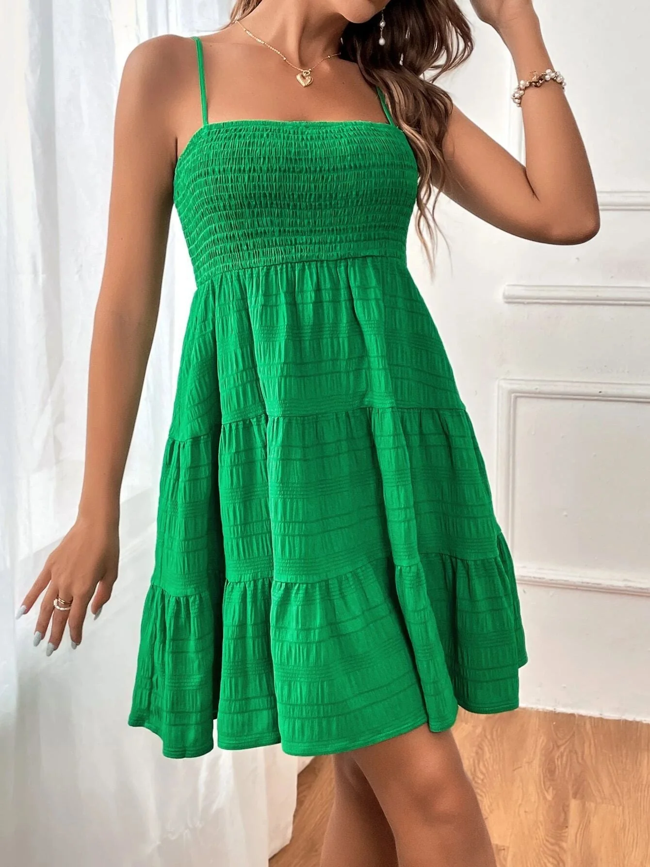 Women's Dress – Mini A-line – Smock Top – Spaghetti Straps – Airy Natural Fibers - Image 6
