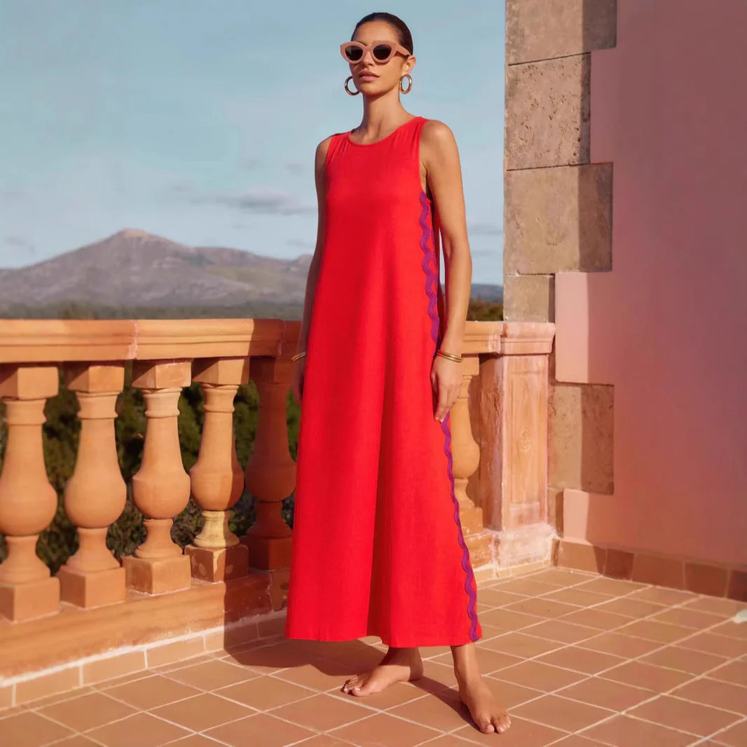 Women's Dress – Sleeveless – Relaxed Fit – Cotton – Midi Length – Round Neck – Casual - Image 3