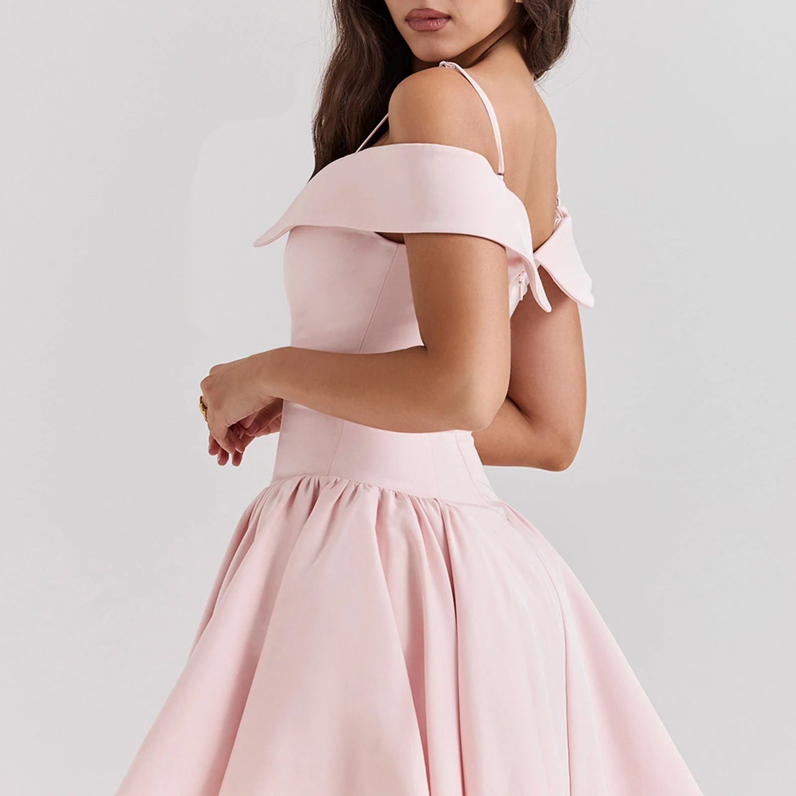 Ladies dress – Off shoulder – A-line model – Spaghetti straps – Mini length - Image 2